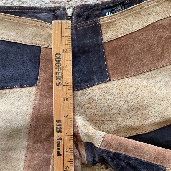MISDEMEANOR Women's 7/8 Brown Beige Black Leather Patchwork Boho Hippie Pants - Picture 11 of 12